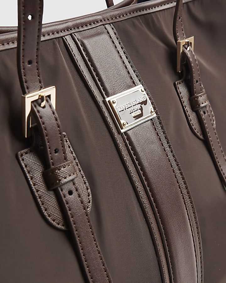 Brown Nylon Buckle Handle Shopper Bag