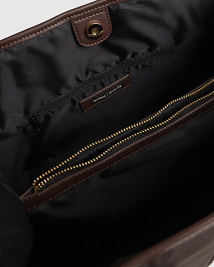 Brown Nylon Buckle Handle Shopper Bag