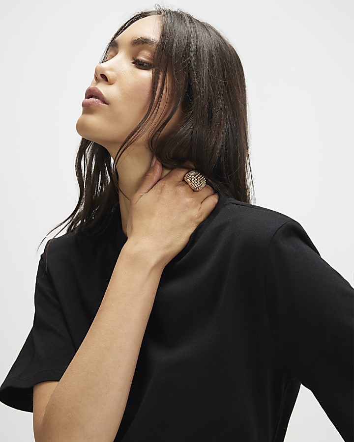 Black Short Sleeve Shoulder Pad Boxy T-shirt