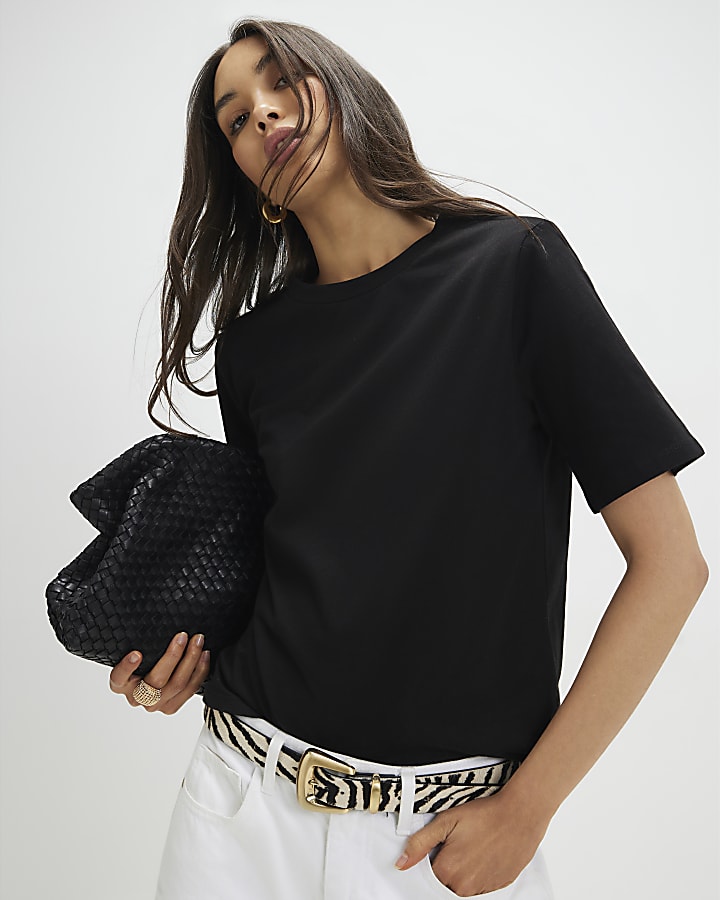 Black Short Sleeve Shoulder Pad Boxy T-shirt