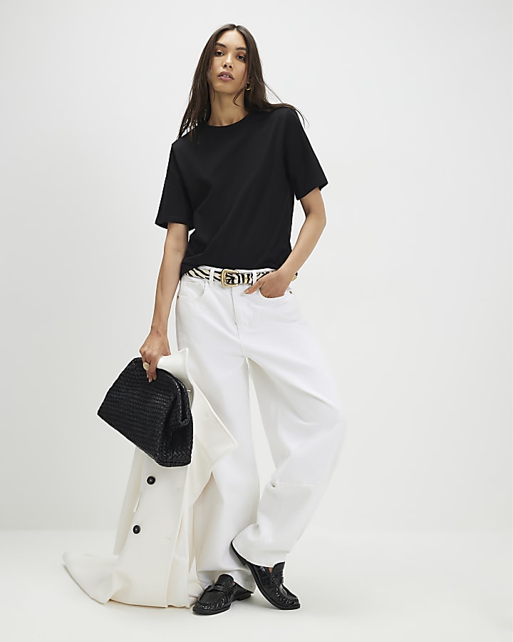 Black Short Sleeve Shoulder Pad Boxy T-shirt