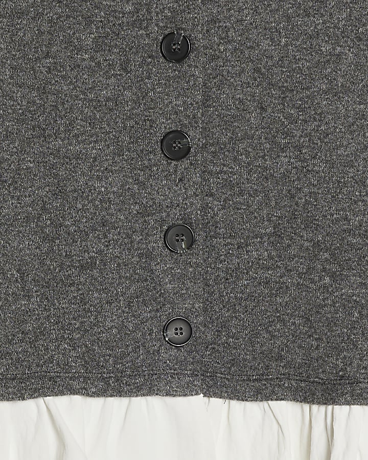 Grey Cosy Long Sleeve Frill Trim Cardigan