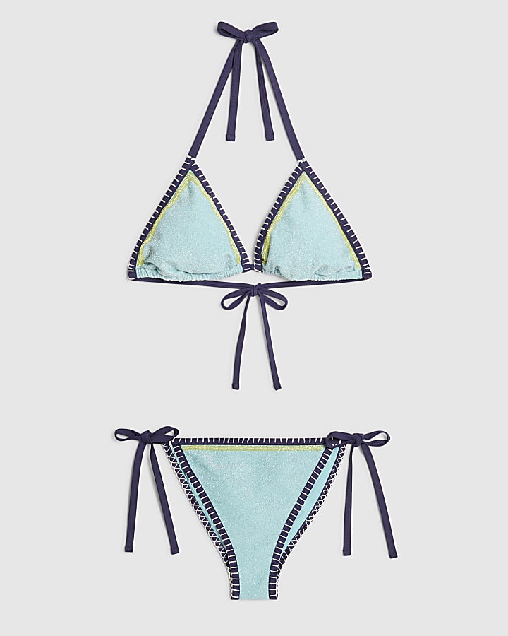 Blue Glitter Whipstitch Bikini Set