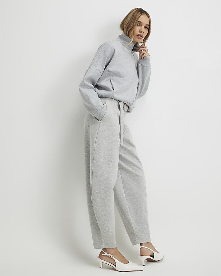 Grey Belted Balloon Leg Trousers