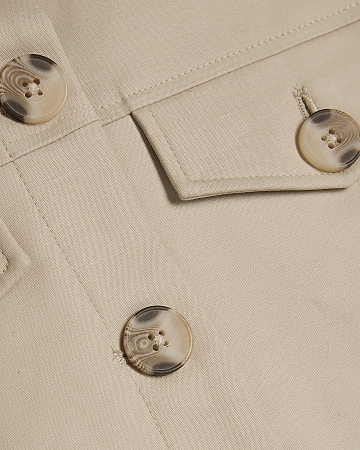 Beige Cotton blend Short Sleeve Boxy Shirt