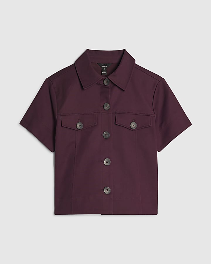 Red Cotton Blend Boxy Fit Shirt