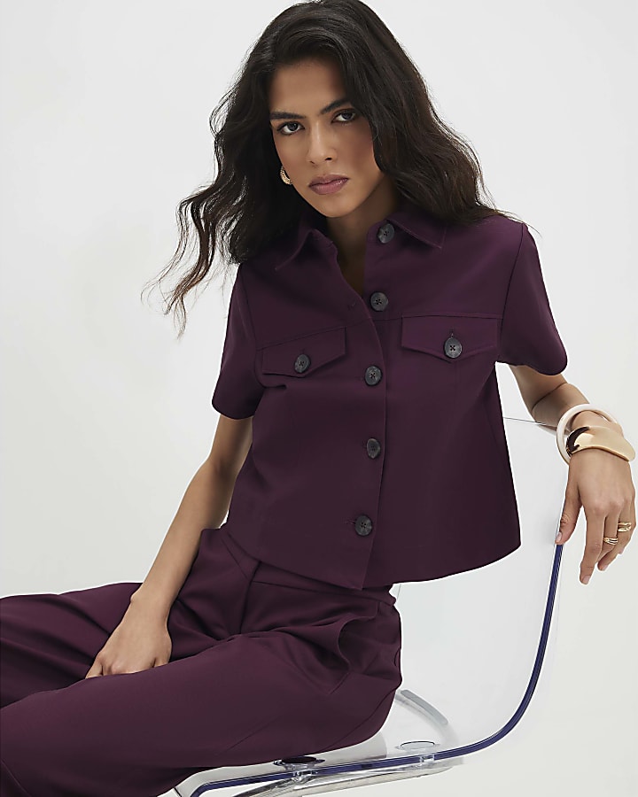 Red Cotton Blend Boxy Fit Shirt