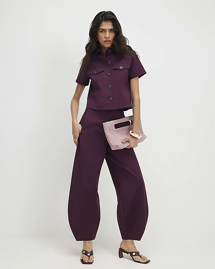 Red Cotton Blend Boxy Fit Shirt