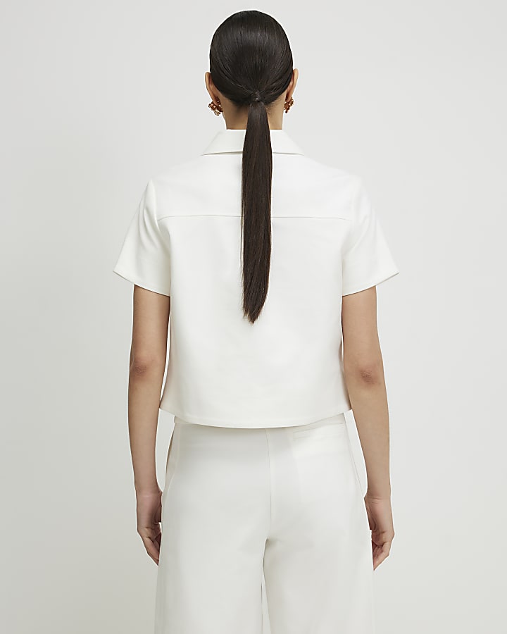 White Cotton Blend Boxy Fit Shirt