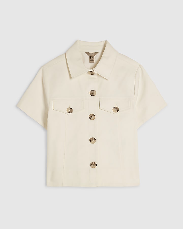 White Cotton Blend Boxy Fit Shirt