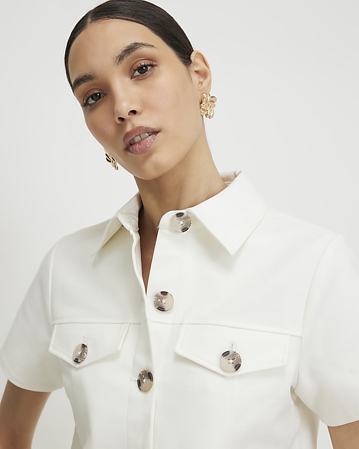 White Cotton Blend Boxy Fit Shirt
