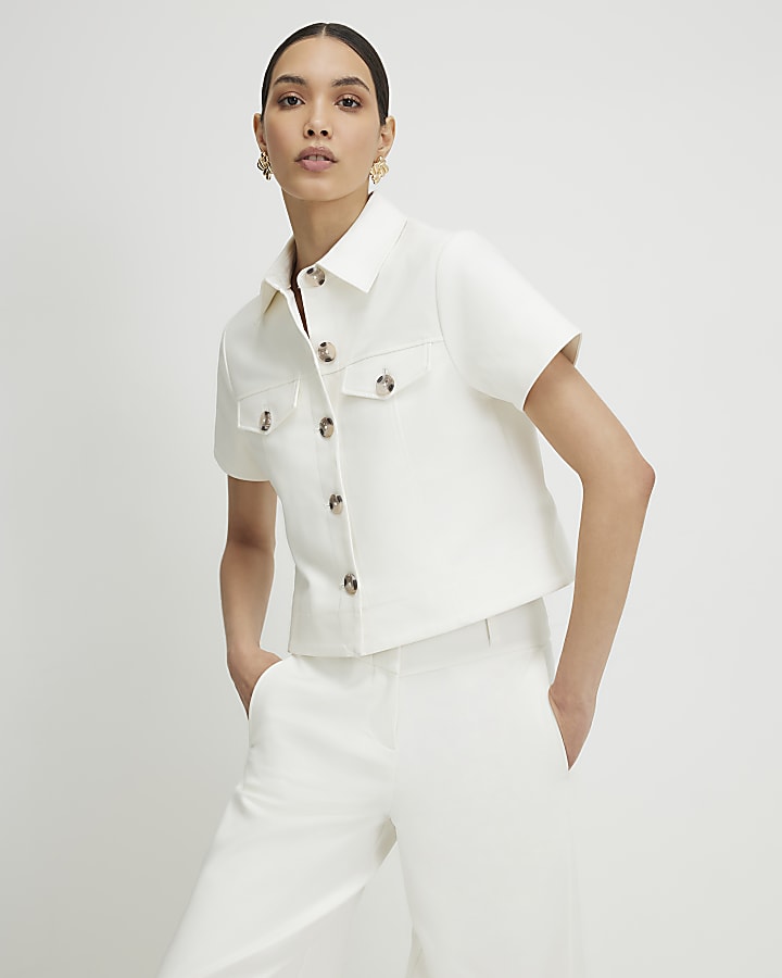 White Cotton Blend Boxy Fit Shirt
