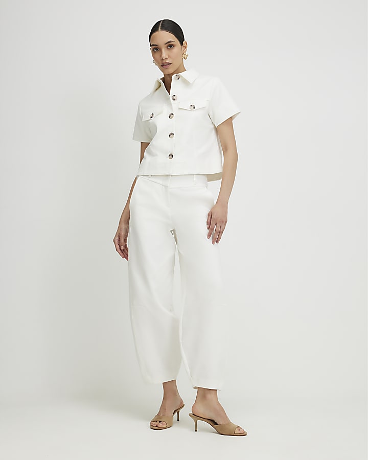White Cotton Blend Boxy Fit Shirt