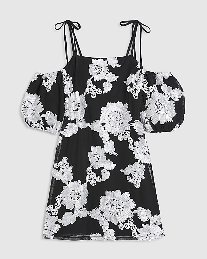 Black Short Sleeve Cornelli Mini Dress