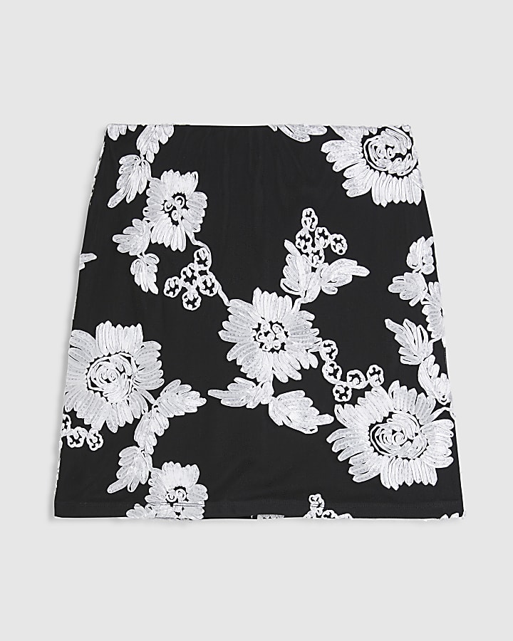 Black Floral Cornelli Mini Skirt