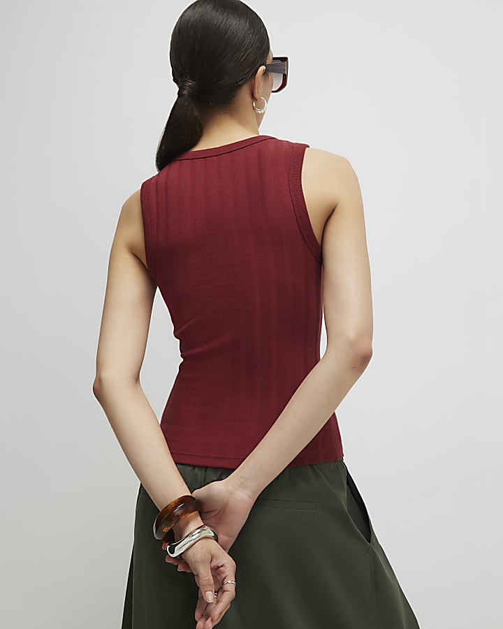 Red Cotton Ribbed Tank Top
