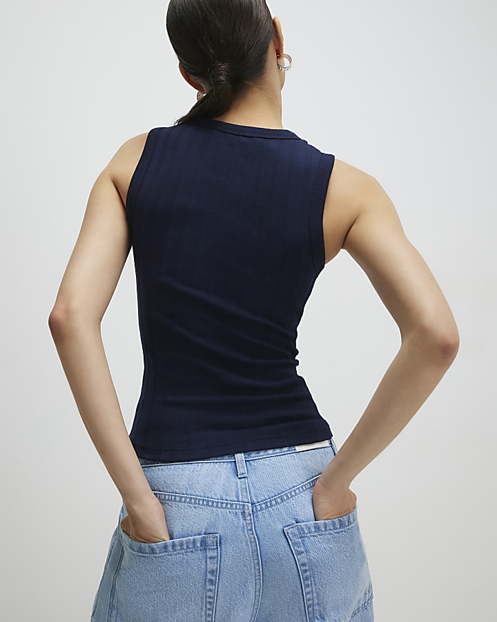 Navy Cotton Ribbed Tank Top