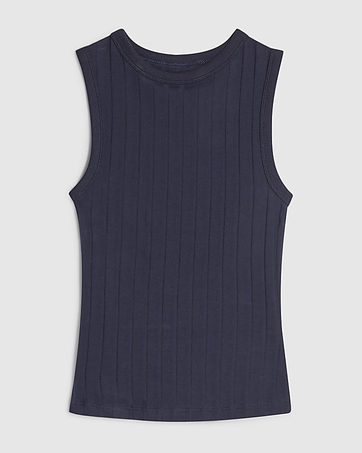 Navy Cotton Ribbed Tank Top