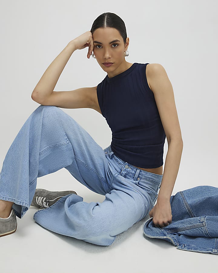 Navy Cotton Ribbed Tank Top