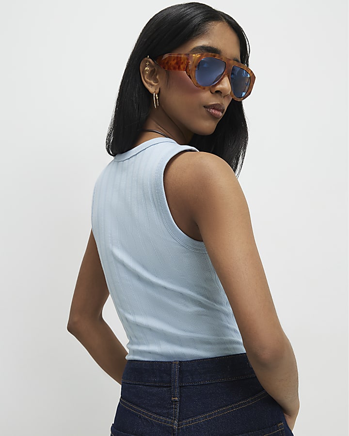 Blue Wide Rib Tank Top