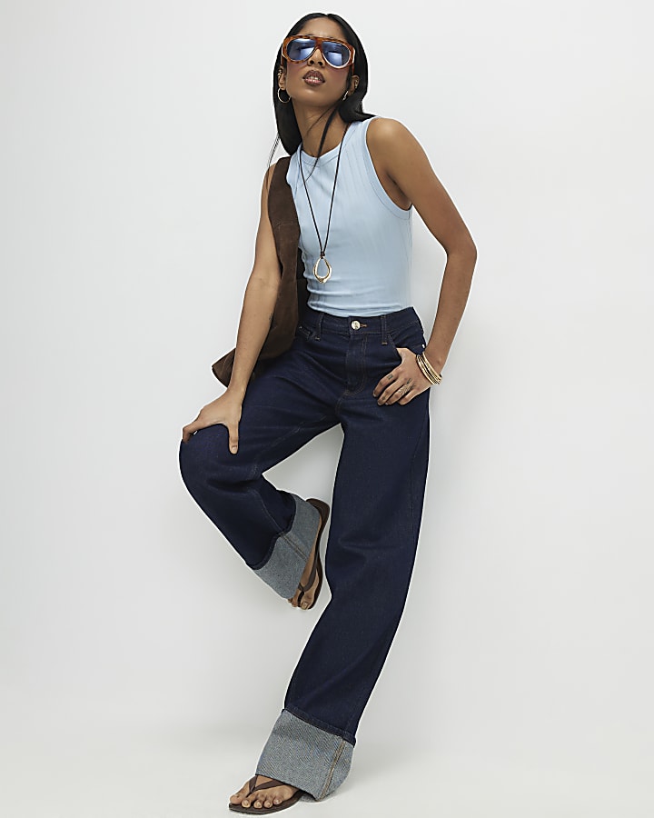 Blue Wide Rib Tank Top