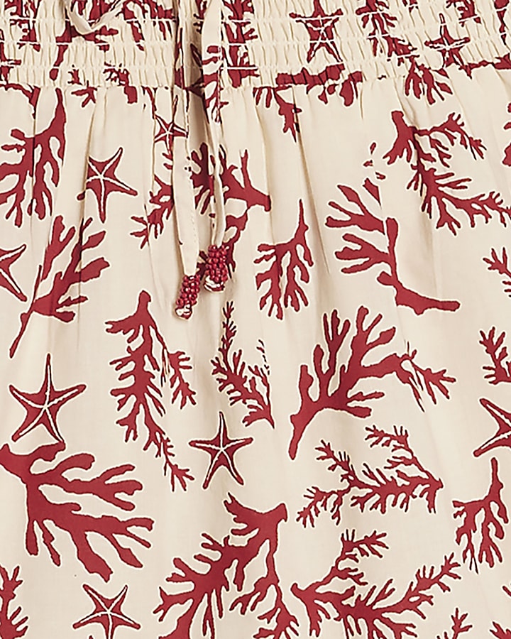 Cream Coral Print Mini Beach Dress