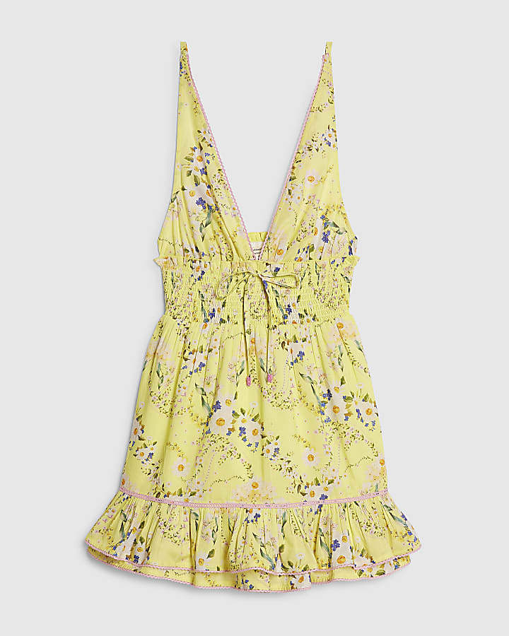 Yellow Daisy Print Mini Dress