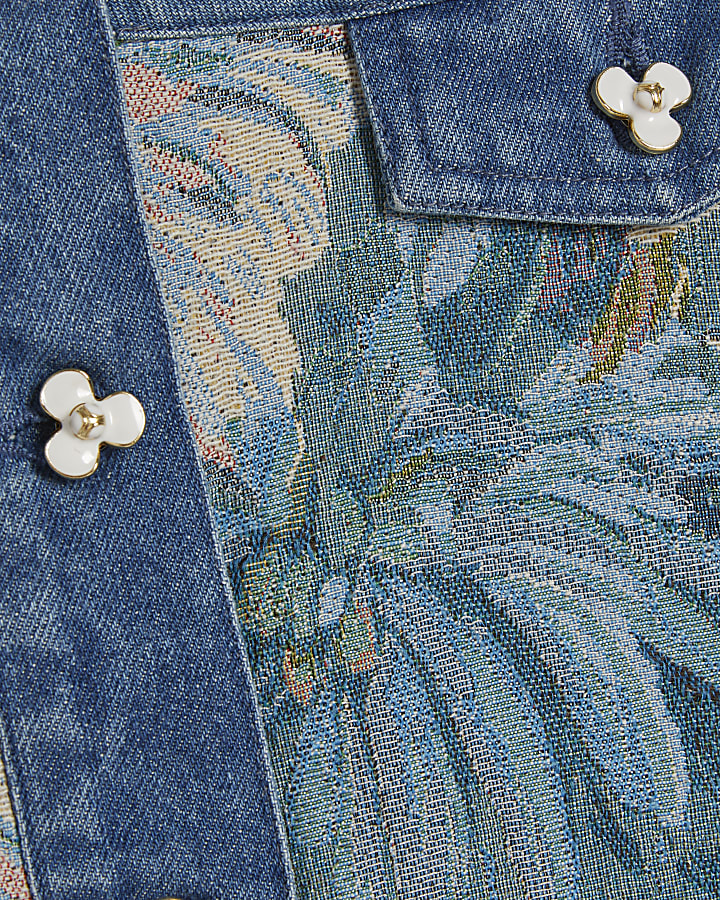 Blue Denim Floral Tapestry Mini Skirt