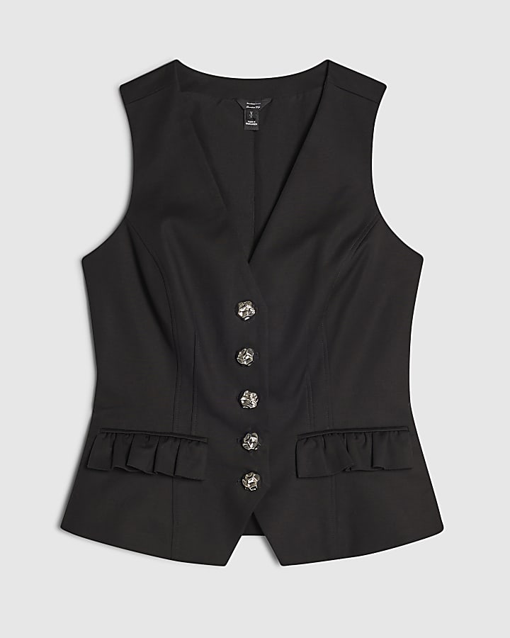 Black Frill Pocket Waistcoat