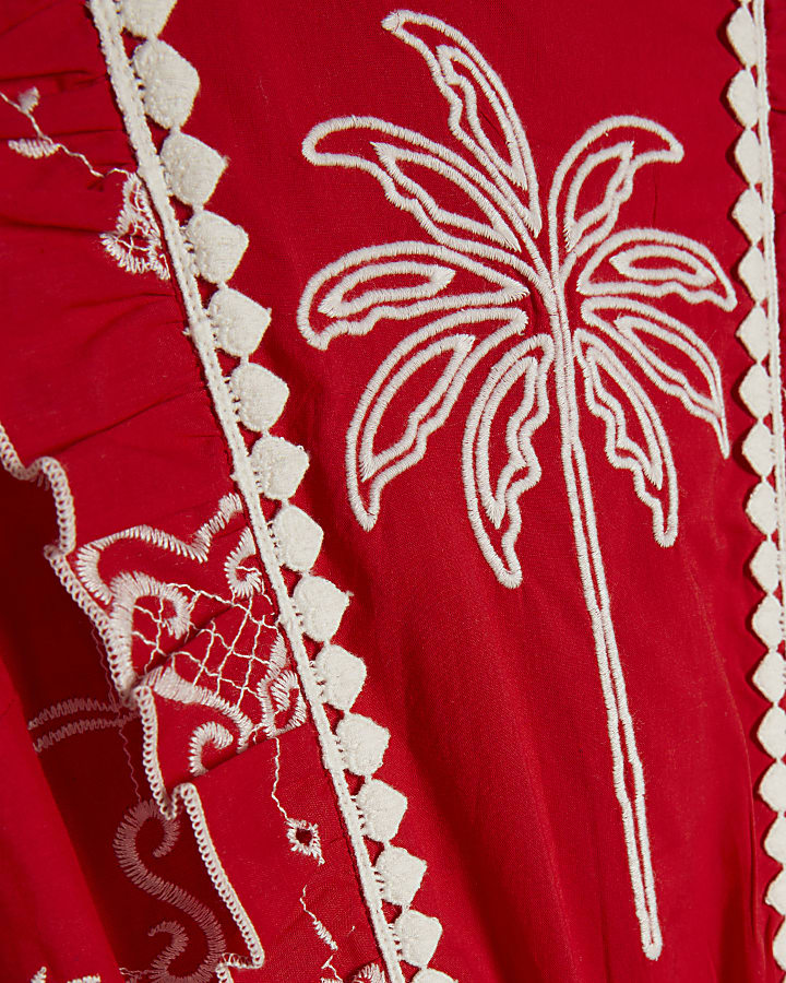 Petite Red Tropical Broderie Playsuit
