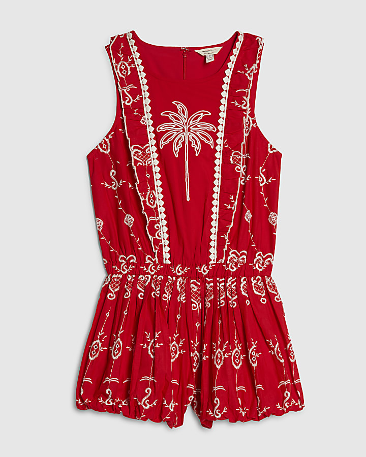 Petite Red Tropical Broderie Playsuit