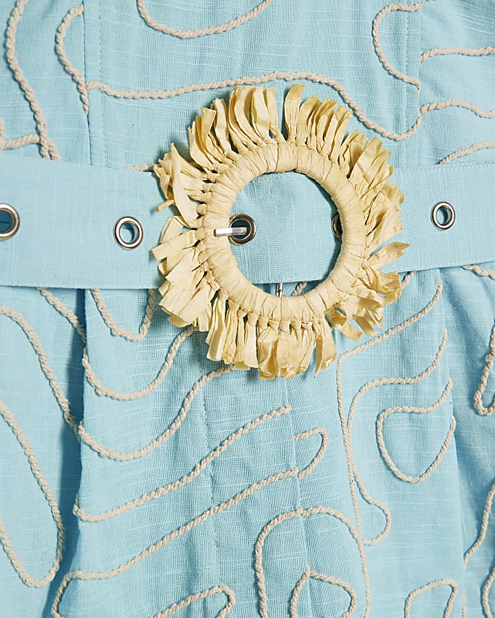 Blue Embroidered Playsuit