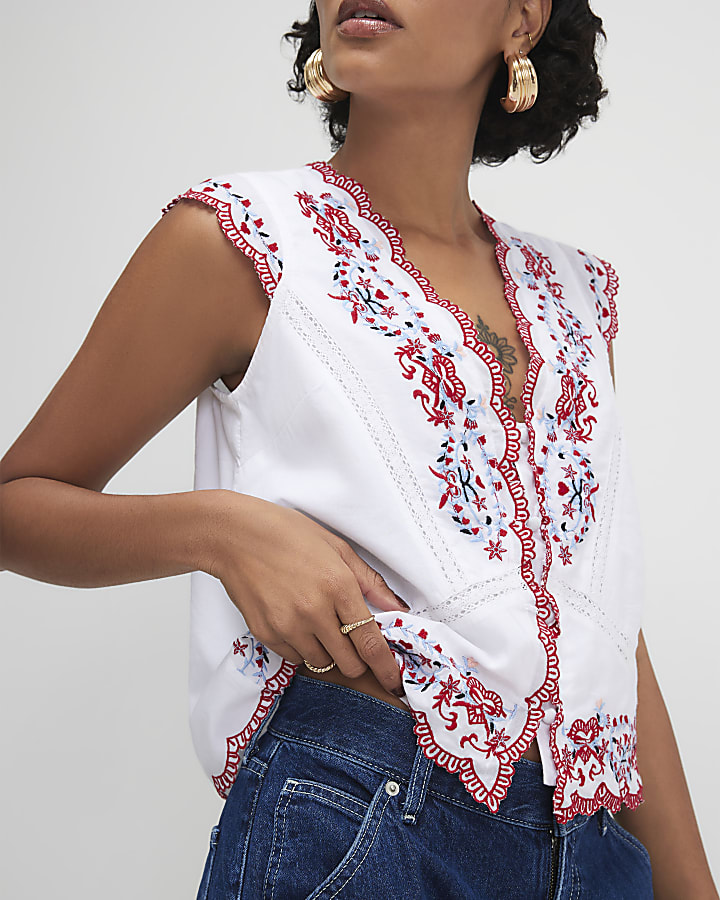 White Embroidered Waistcoat