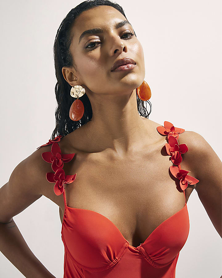 Red Flower Detail Swimsuit