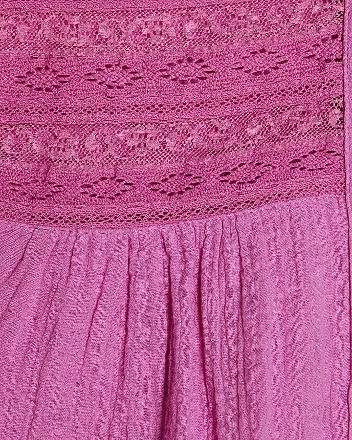 Pink Lace Yoke Blouse