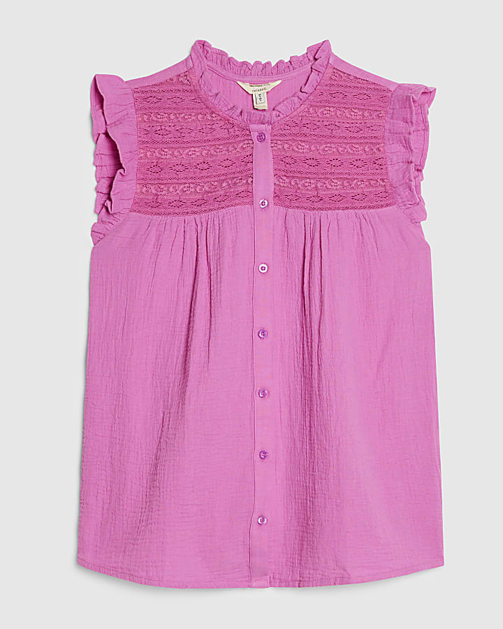 Pink Lace Yoke Blouse