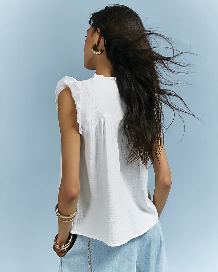 White Lace Yoke Blouse