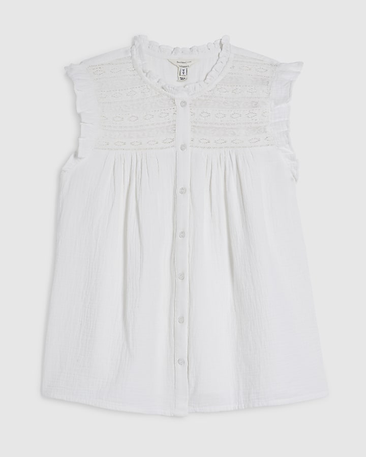 White Lace Yoke Blouse