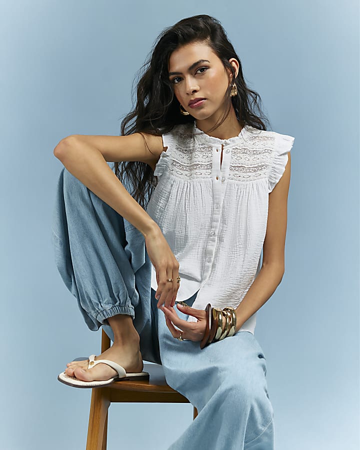 White Lace Yoke Blouse