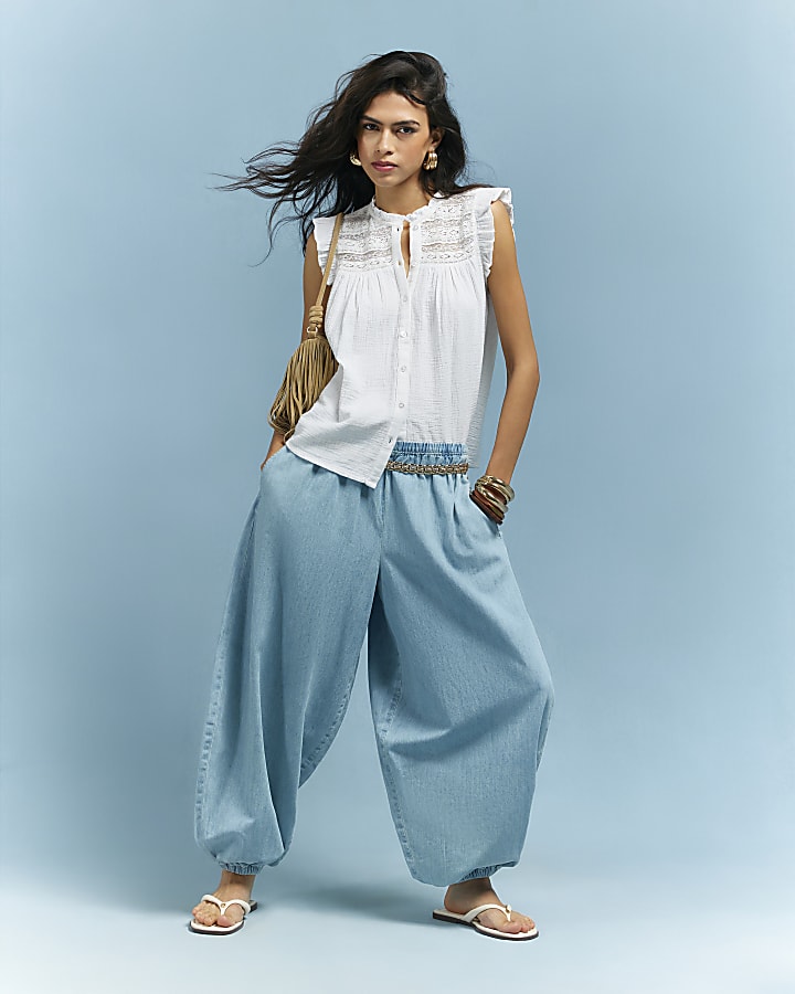 White Lace Yoke Blouse