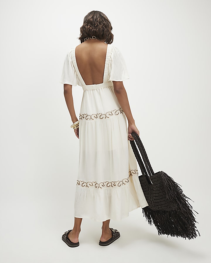 Cream Beaded Maxi Dress