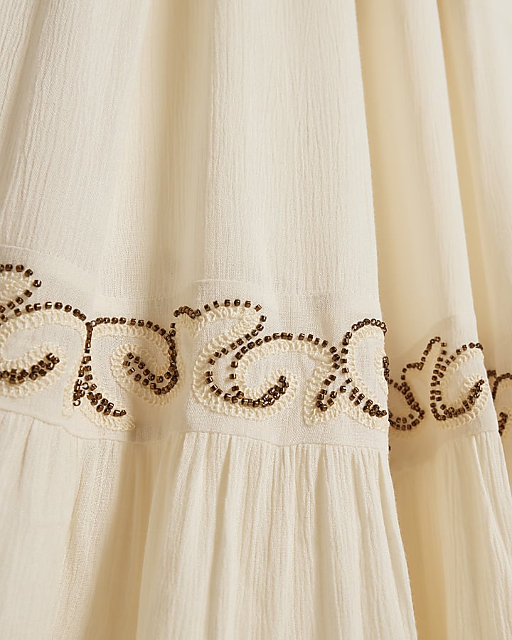 Cream Beaded Maxi Dress