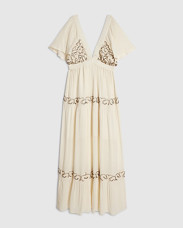 Cream Beaded Maxi Dress