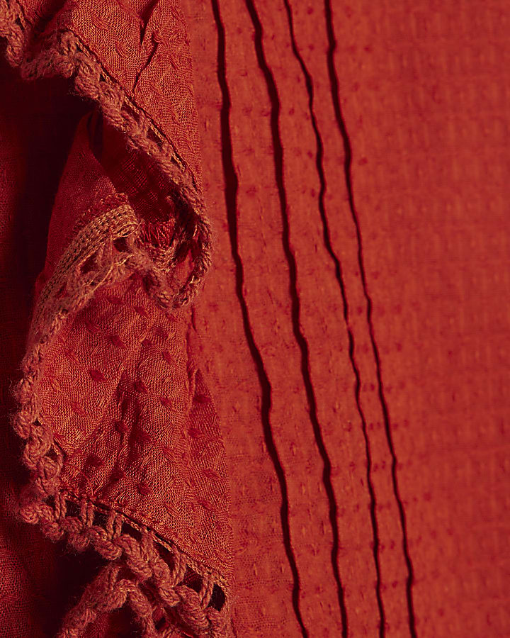 Orange Long Sleeve Ruffle Blouse