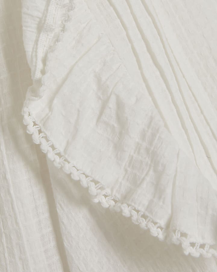 Cream Long Sleeve Ruffle Blouse