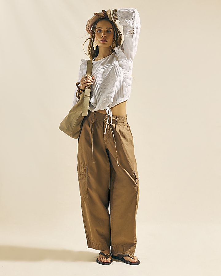 Cream Long Sleeve Ruffle Blouse