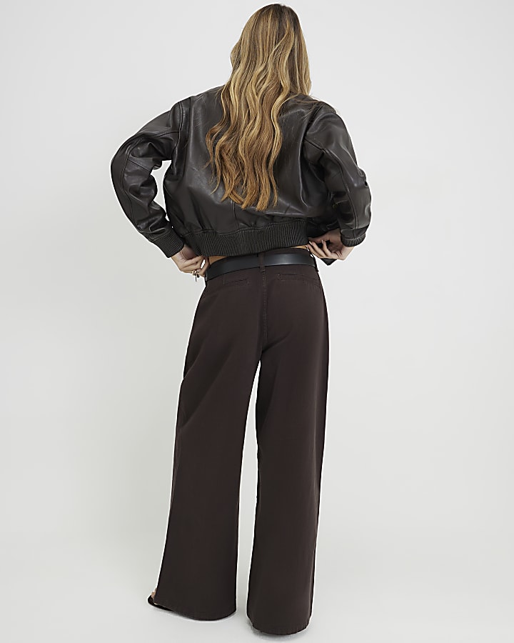 Brown Leather Bomber Jacket