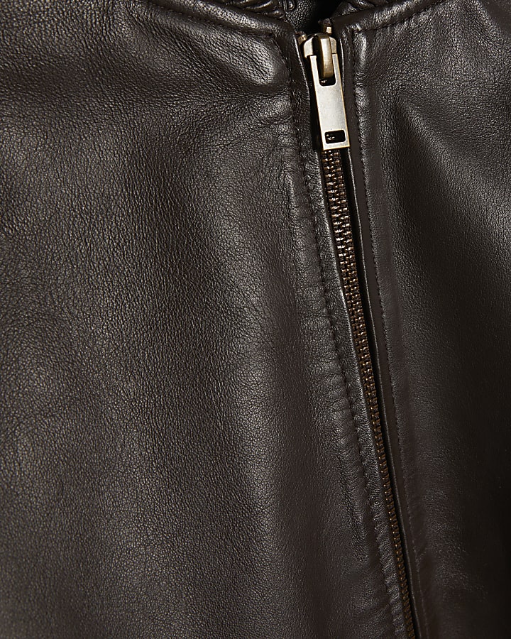 Brown Leather Bomber Jacket