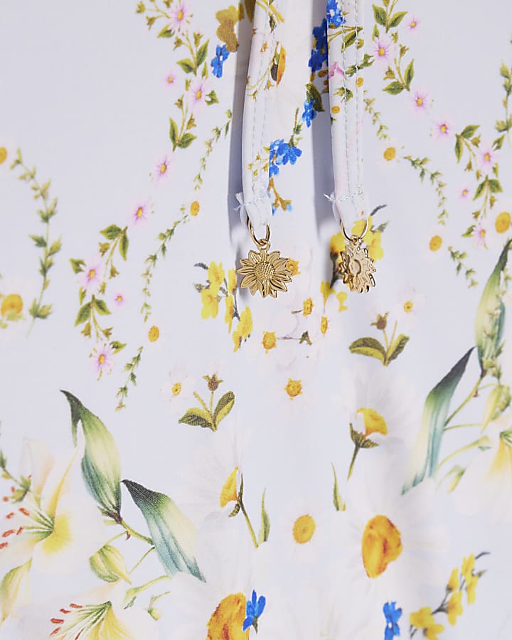 Blue Floral Print Swimsuit