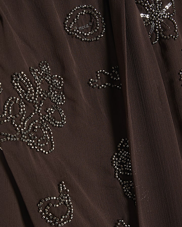 Brown Embellished Bandeau Beach Top